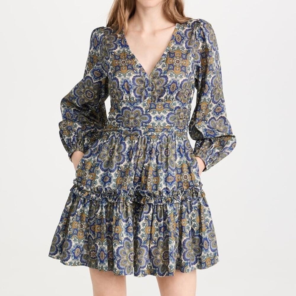 NWT Cara Cara Harper Scarf Medallion Blue Printed Mini Dress Size M
